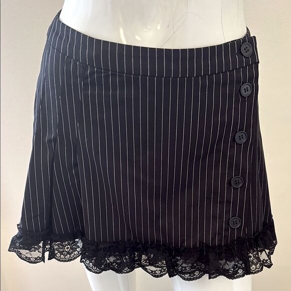 Dolls Kill Dresses & Skirts - dELiA*s x Dolls Kill Black & White Pinstripe Ruffle Trim Mini Skirt Side Buttons